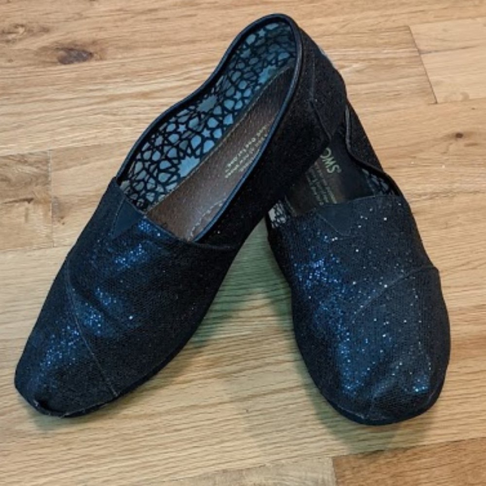 Toms Black Glitter Slip On - Size 9